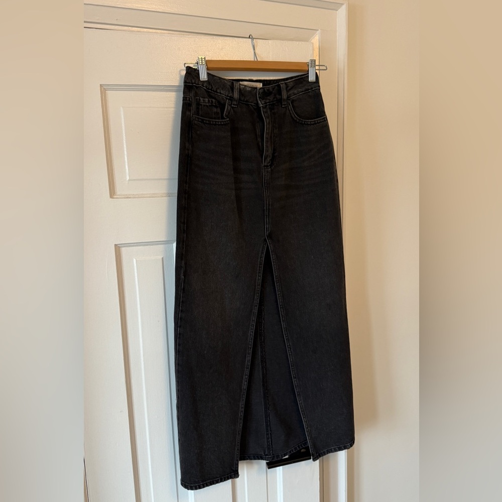 Dynamite Black Denim Maxi Skirt with Front Slit